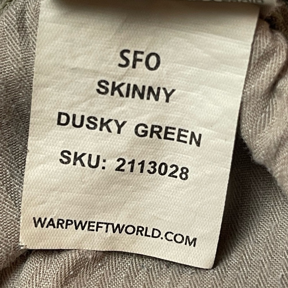 Warp + Weft Dusky Green Luxscript Skinny Jeans - Size 28X28 - Picture 8 of 12